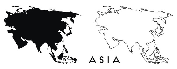 Asia map outline and black silhouette vector