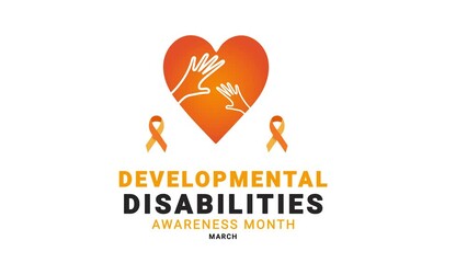 Developmental Disabilities awareness month. orange  color ribbon motion. hand and love illustration.