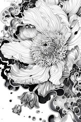 Black and White Drawing of a Flower, coloring page