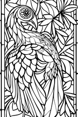 Stained Glass Window With Bird, coloring page