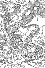 Snake in a Tree Coloring Book Page, coloring page
