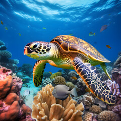 Fototapeta premium A beautiful tortoise capture under water