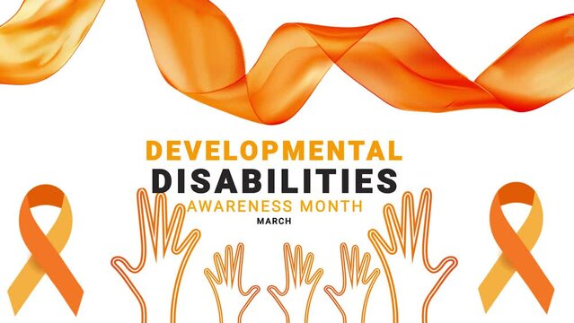 Developmental Disabilities awareness month. orange  color ribbon wave motion. hand illustration.