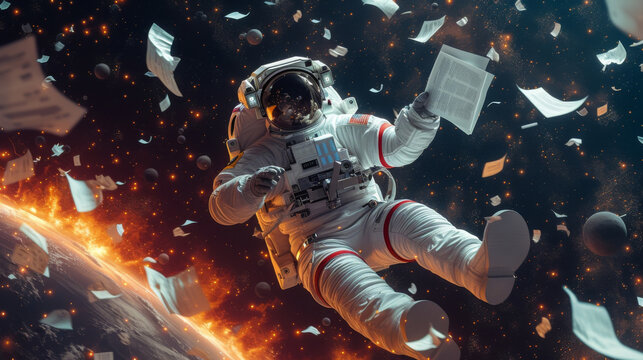 Retirement is not the end but a new beginning. This concept is represented by a astronaut figure floating in space with a briefcase in hand. The briefcase is filled with important