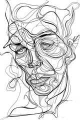 Detailed Black and White Drawing of a Mans Face, coloring page