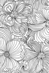Monochrome Drawing of Flowers, coloring page