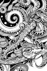 A Detailed Black and White Drawing of an Octopus, coloring page