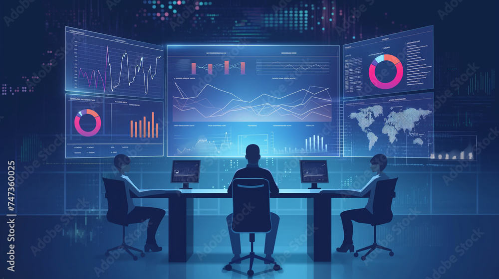 Poster flat vector design statistical and data analysis for business finance investment concept with busine
