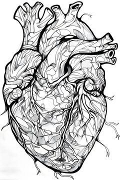 Black and White Drawing of a Heart, coloring page