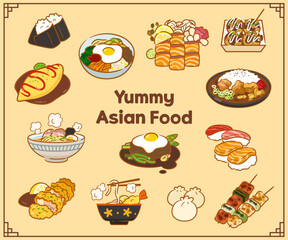 Yummy Asian Food Illustrations, Vector Set