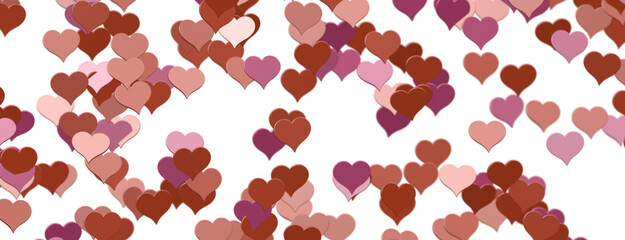Falling red and pink hearts isolated on transparent background. Valentine’s day design