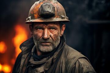 Obraz premium Coal miners wearing protective helmets work diligently deep extracting vital energy resources generative AI