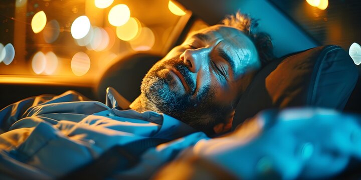 Drowsy driver napping at wheel symbolizing work fatigue on World Sleep Day. Concept World Sleep Day, Work Fatigue, Drowsy Driving, Nap at Wheel, Sleep Awareness