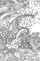 Waves and Bubbles in Black and White, coloring page