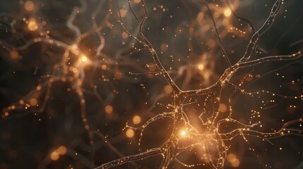 Illustration of neurons in the brain, network connections, 3D render, neurology concept