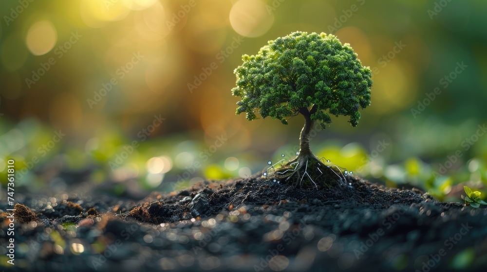 Poster an icon concept for esg related to sustainable and ethical business with a small tree on the network