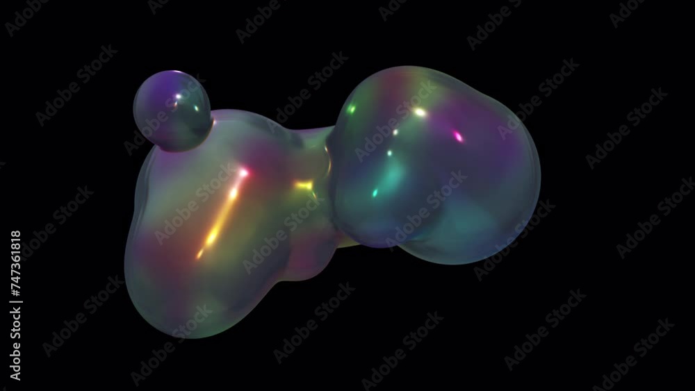 Aufkleber transforming liquid blobs in a metaball animation. 3d abstract colorful metaballs in the background.