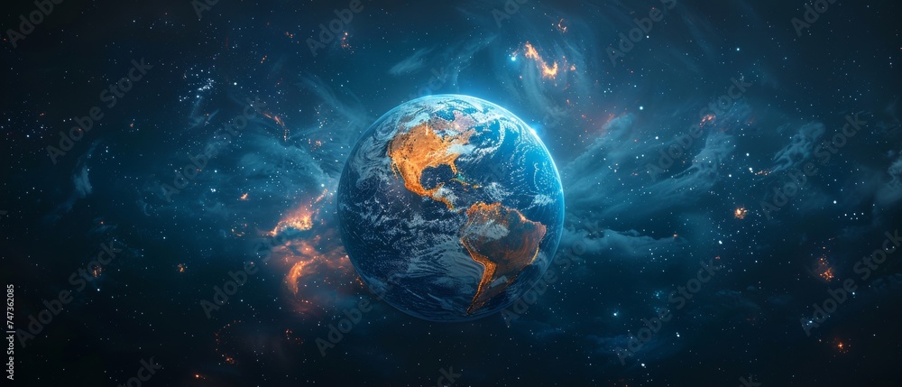 Aufkleber The technology for communication on the internet. Global world network and telecommunication on earth.