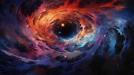A vibrant whirl of cosmic fire and stars in space