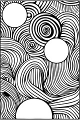 Black and White Drawing of Circles and Waves, coloring page