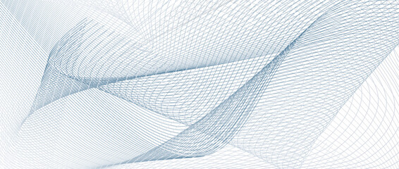Blue, gray line art design in industrial style. Abstract net pattern. Modern connection concept. Vector thin curves. Creative technology background for banner, landing page, poster. Ai format