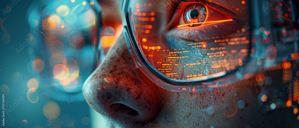 Leinwandbilder Using technology to generate something with artificial intelligence, ChatGPT Chat with AI, Artificial Intelligence. By entering a command prompt, the man can control a smart robot with artificial