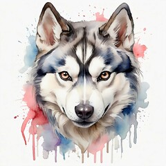 Watercolor Siberian Husky Clipart, aquarela, colorfully. AI Generative