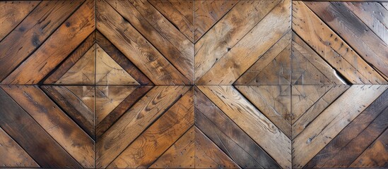 This close-up shot showcases a wall constructed entirely of wood, revealing intricate details of the linear and old patterns in the seamless parquet texture.