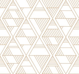 Obraz premium Luxury geometric gold line art and art deco background vector. Abstract geometric pattern. Background pattern seamless geometric line diamonds, abstract design vector. 
