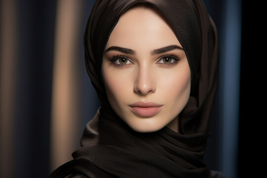 Digital generative ai portrait of beautiful islamic woman wearing hijab