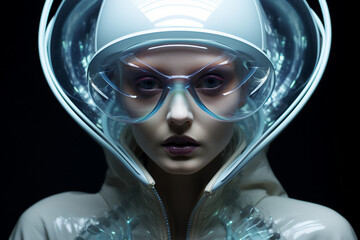 Alien commander standing over dark futuristic background created with generative AI
