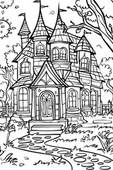 A Coloring Page of a House in the Woods, coloring page