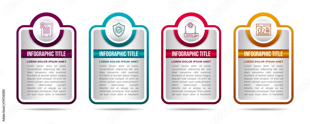 Poster business infographic web concept design template with icons four vertical banners and round buttons 