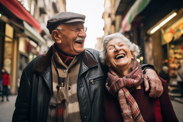 The elderly couple as they explore a new city