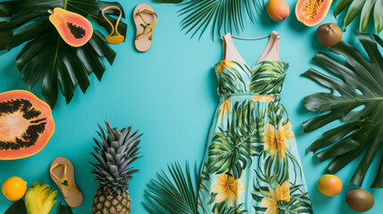 A tropical and exotic look featuring a palm leaf print crop top a flowy midi skirt and spy sandals. This outfit is perfect for a beach party with a rainforest theme featuring