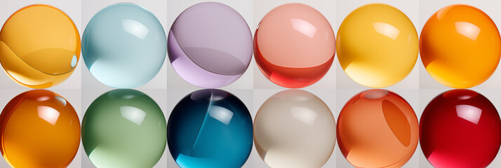 Collection of glossy 3D spheres in various colors - obrazy, fototapety, plakaty