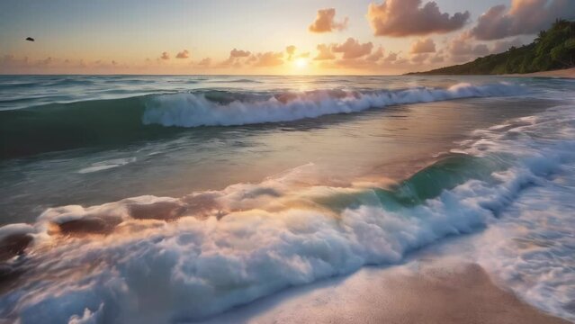 The sunset on the beach waves reflects the beauty of nature