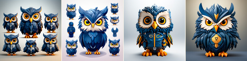 The brand's mascot is a triangular-shaped owl in a dark blue color scheme. An assistant with artificial intelligence helps solve problems and requests. Unique design makes the brand stand out