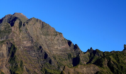 Fototapeta na wymiar Panoramic landscape of Grand Benare mountains and Taibit Pass surrounding Cilaos, Reunion