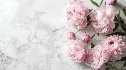 Minimalist simple modern interior with pink peonies