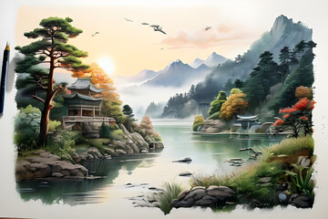 Korea's natural environment illustration.
Generative AI - obrazy, fototapety, plakaty