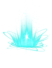 Blue magic fantasy portal. Futuristic teleport. Light effect. Blue candles rays of a night scene with sparks on a transparent background. Empty light effect of the podium. Disco club dance floor. PNG.