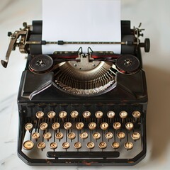 Old typewriter with a white sheet of paper for your text. Free space on paper.