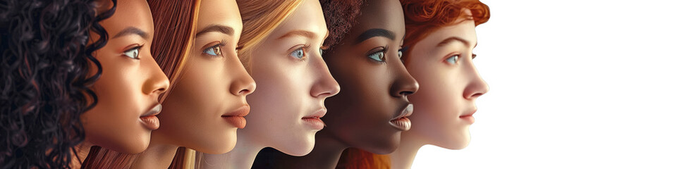 diverse women in a row celebrating world woman day empowerment unity, transparent background - obrazy, fototapety, plakaty