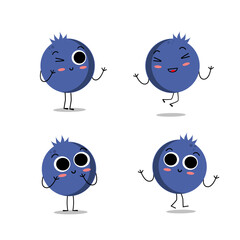 Cute flat cartoon blueberry illustration. Vector illustration of cute blueberry with a smiling expression.
