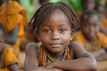 Black african girl at elementary school, classroom with children in Africa, education concept,...