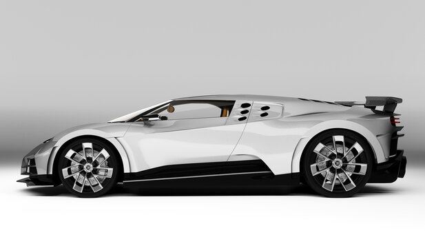 15 february, Almaty, Kazakhstan: 2024: A stunning silver Bugatti Centodieci luxury supercar in the dark background. 3d render
