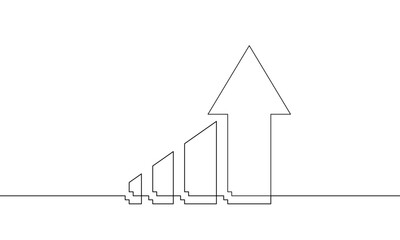 Continuous one line drawing of graph. Illustration vector of arrow up. Business growth icon. Single line art of bar chart. Flat icon sign symbol