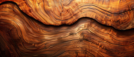 Close-up detail of a wooden panel with organic wavy grain lines that showcase the beauty of natural wood