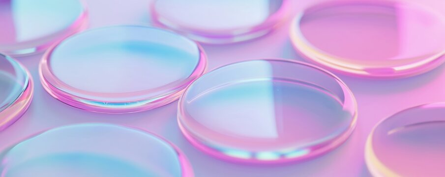 Serene image of pastel-toned translucent circles with soft lighting, ideal for backgrounds in wellness, cosmetics, or tech-related design.